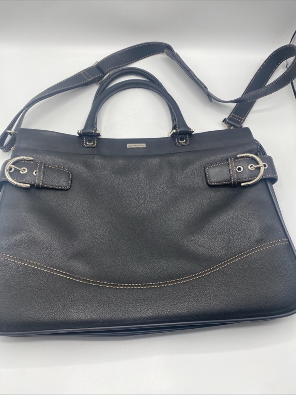 Franklin Covey Leather Messenger Shoulder Laptop Bag Travel Handbag Purse Black